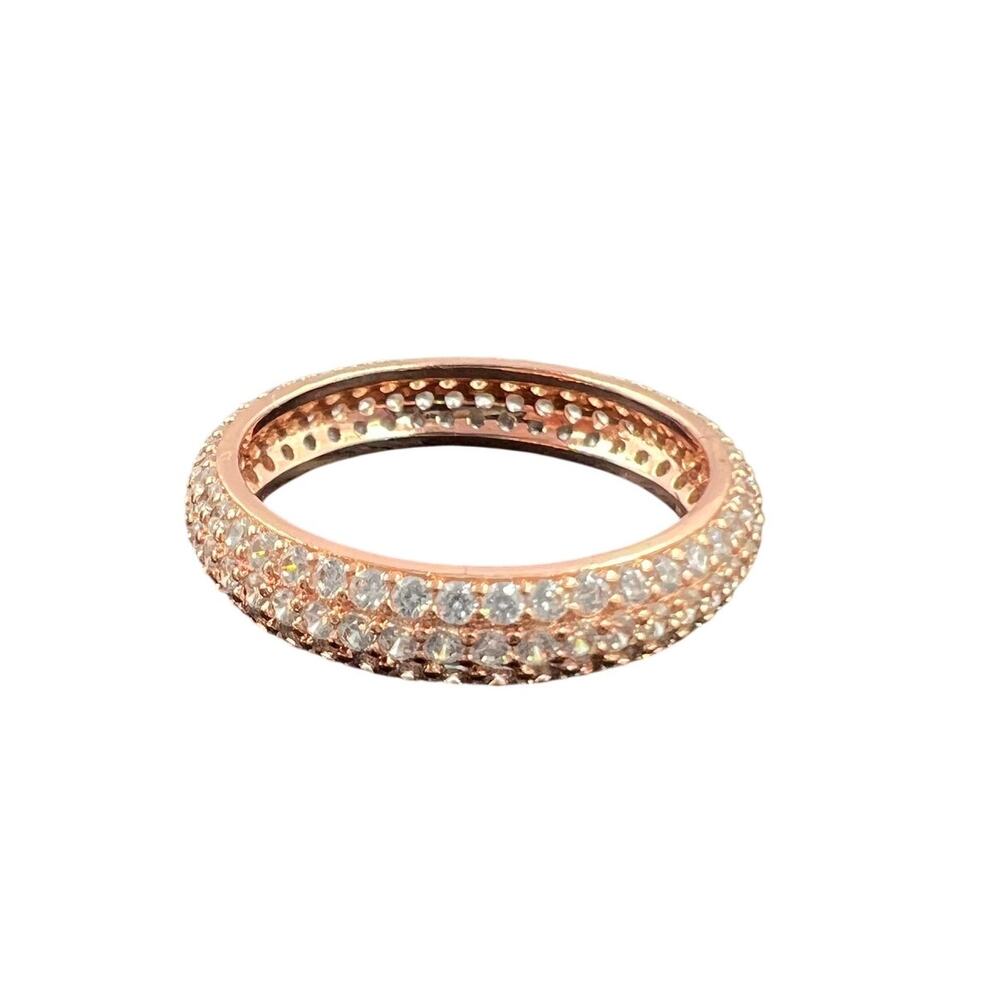 Rose Gold Tone Thick Shimmer Rhinestone Stacking Band Ring Size 9